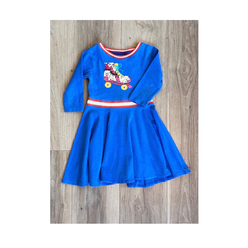 Mini Boden Girls Roller Skate Sequin Jersey Dress LS Size 4-5Y Kidcore Retro